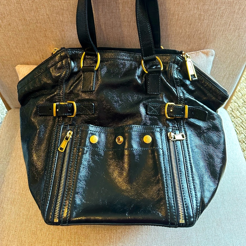 YSL black patent downtown bag